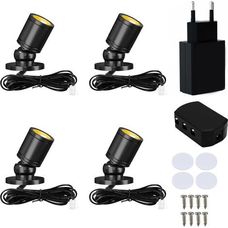 Set of 4 360° Rotating LED Spotlights, Surface Mounted, USB, Warm White 3000K, For Cabinets, Hallways (1/5)
