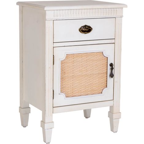 Mesita de madera lacada y rejilla de 1 cajón y 1 46x36x68h cm - Blanco (1/5)