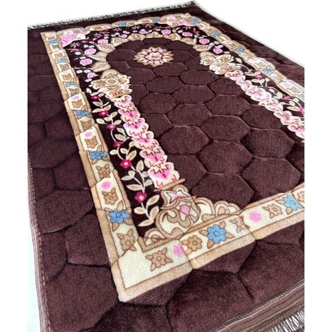 Tapis de prière Musulman - Tapis de prière épais rembourré pour Homme et Femme avec Perles de prière islamiques pour l'Aïd, Voyage, Ramadan, Doux et Luxueux (Marron) (1/5)