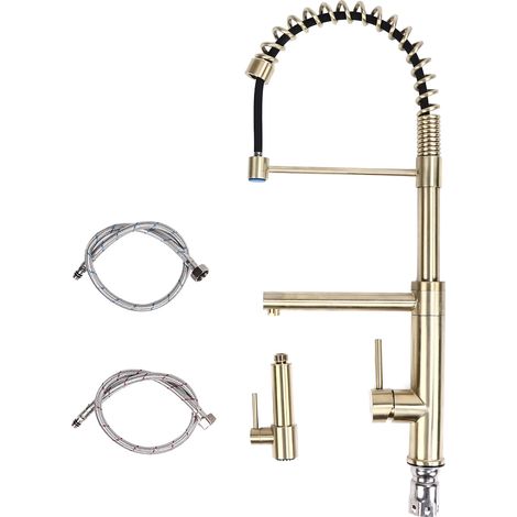 Mitigeur lavabo doré G1/2 flexible extractible avec tuyau, robinet eau froide/chaude pour cuisine et salle de bain (1/5)