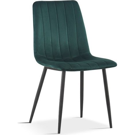 Chaise BRUCE – Velours vert – Pieds métal noir – H86 x L45 x P55 cm