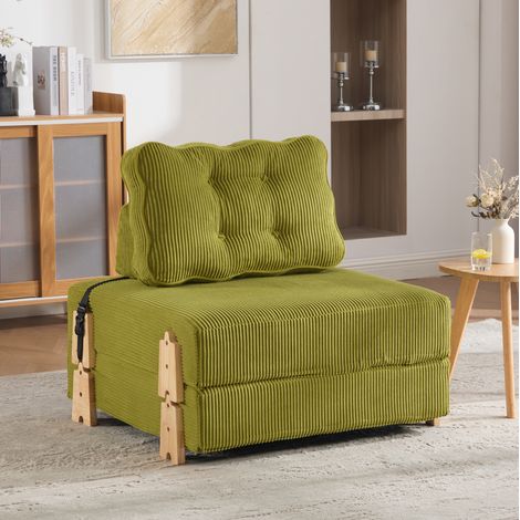 Divano letto convertibile 90x86x84 cm in corda, schienale ergonomico, struttura in legno, salvaspazio - oliva (1/5)