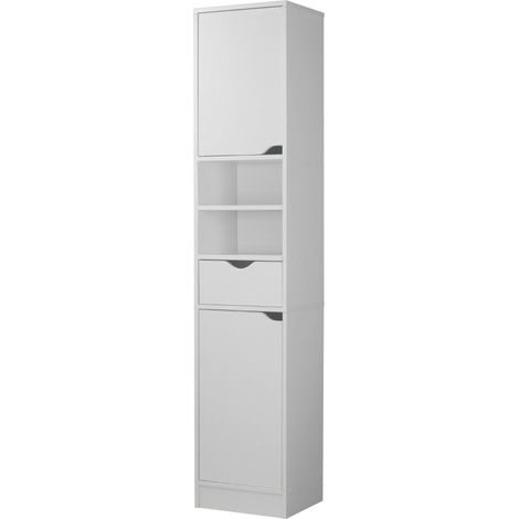 Tall Bathroom Cabinet - 8 Shelves, 2 Doors Slim Bathroom Storage Unit for Living Room, Hallway - 170 35 29cm White (1/5)