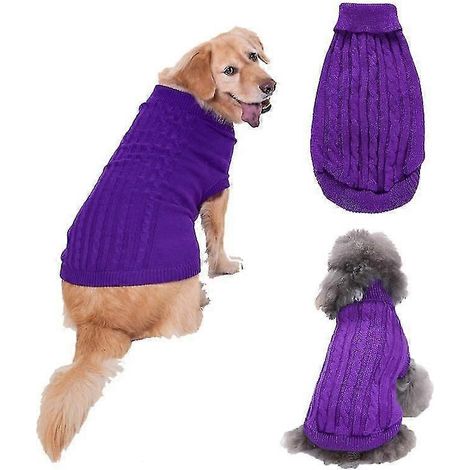 Ropa de invierno para perros y gatos, ropa de punto para mascotas, para gatos, perros pequeños y medianos, chihuahua, suéter para cachorros Hiromi, suéter para perros Pure color morado (1/5)