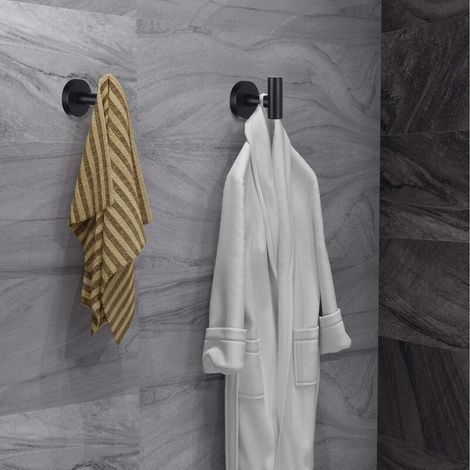 2pcs Towel Hook Bathroom Hood Robe Hook Stainless Steel Hook Heavy Door Hanger Towel Robe Hood Wardrobe Bathroom Sponge Wall Hook Bedroom Kitchen Hotel Swimming Pool, Black (1/3)