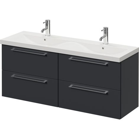Napoli 390 Gloss Grey 1200mm Wall Mounted 4 Drawer Vanity Unit with Double Glide Basins - 1200mm - Chrome 320mm Handle
