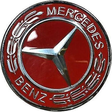 CREA Bonnet Badge Emblème 57mm Rouge/argent Mercedes Bonnet Benz Laurel