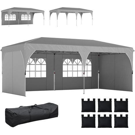 Gazebo Pieghevole 3x6 m con Pareti e Altezza Regolabile, Protezione UV 50+, Grigio Chiaro