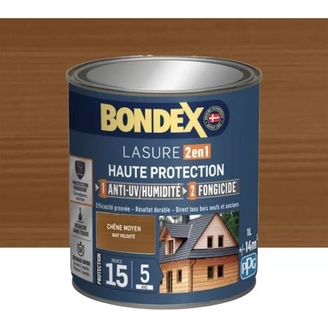 Lasure 2en1 BONDEX Haute Protection 5ans Chêne Moyen Mat velouté 1 L (1/2)