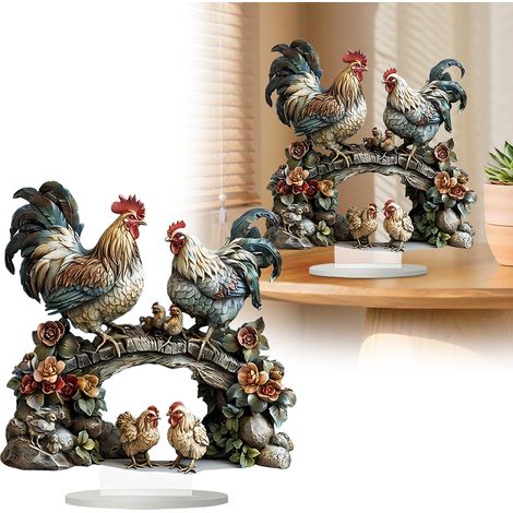 Décoration En Cristal Poulet Famille - Décor De Bureau Plat Pour Salon Cuisine Bureau - Ornement Festif Pour Noël Anniversaire