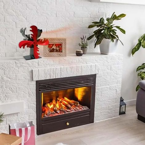 Ventilatore per camino con design a forma di renna, ventilatore per stufa a legna a 4 pale, circolazione del calore, funzionamento silenzioso, autoalimentato (1/3)