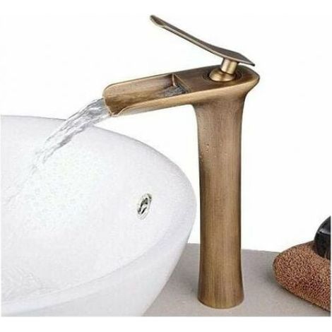 Antike Messing-Wasserfallarmatur mit Warm-/Kaltwasserregler, perfekt für Waschbecken und Spülbecken im Badezimmer. (1/5)