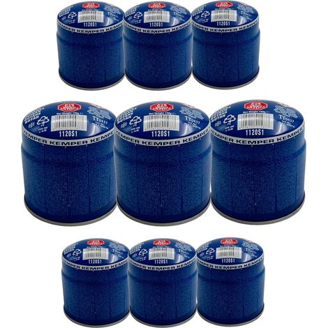 Bomboletta GAS BUTANO KEMPER bombola 190gr ricarica bbq, fornello e campeggio 9 pezzi