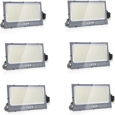 6x 600W Projecteur Exterieur LED, 60000LM Spot LED Extérieur, 3000K Blanc Froid IP66 Imperméable Spot LED, Sécurité Floodlight pour Jardin Cour Terrasse Square Usine