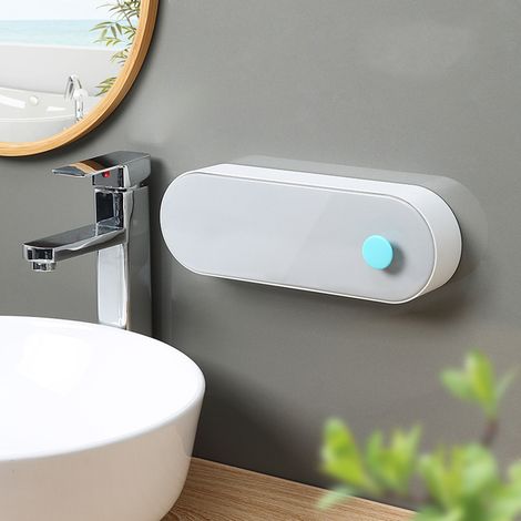 Jabonera de ducha mural con bandeja antigoteo – carcasa de plástico gris nórdico, 29,5 cm, no requiere tornillos ni taladrar, con tapa antipolvo abatible, de uso universal, 360 g (1/5)