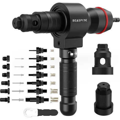 Écrou à Rivets 2 en 1 pour Visseuse Sans fil et Perceuse, Kit Adaptateur de Pince a Rivet Pop en Pince a Insert Fileté pour Rivets Aveugles (2,4-6,4 mm) et Écrous à Rivet (M3-M12) (1/5)