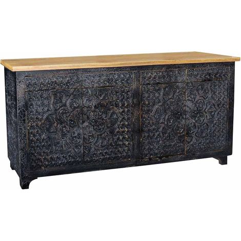 Aparador de madera negro 183x42x92 cm (1/5)