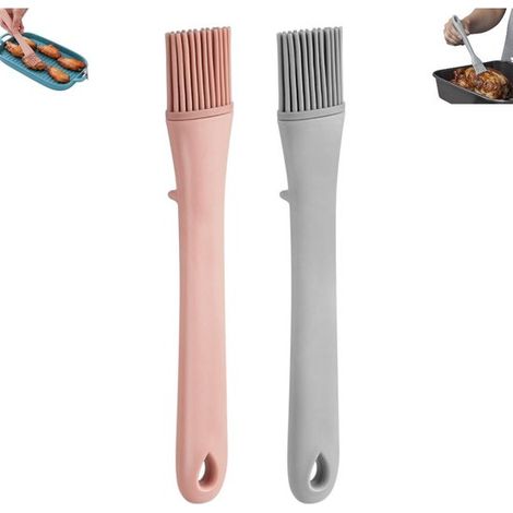 Set di 2 pennelli da cucina in silicone grigio e rosa per spennellare uova e dolci, ideali per grigliare, cuocere al forno e cucinare. (1/5)