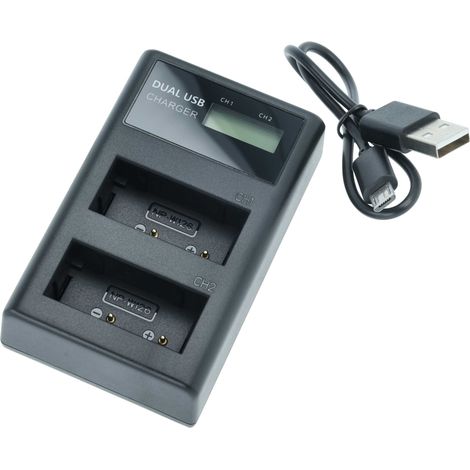 vhbw Dual Micro-USB + USB-C Ladegerät kompatibel mit Fujifilm X-Pro 2, X-T1, X-T10, X-T2 Kamera - Ladeschale + Micro-USB Kabel Ladeanzeige + Display (1/5)