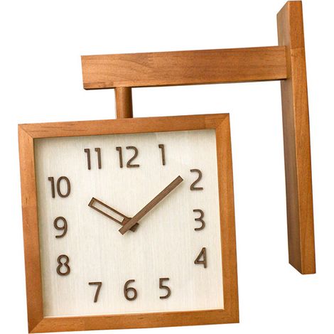 Horloge Murale Double Face Silencieuse Carrée Bois Miroir Salon Deco Angle 230x230x345mm (1/4)