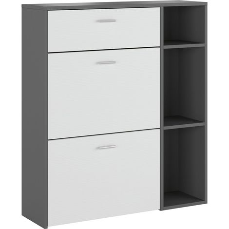 Schuhschrank Samassi, Schuhregal für Paare, Modular, eine Schublade, 90x26x102h cm Anthrazit Schwarz