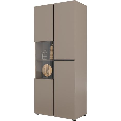 Vetrina alta 2 porte collezione HAVANA con LED integrato. Colori beige e nero.
