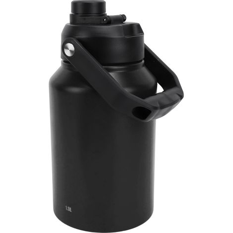 Borraccia termica di grande capacità da 1,9 litri, in acciaio inox 304, con doppia parete isolante, portatile, con maniglia, ideale per campeggio e attività all'aperto, di colore nero. (1/5)