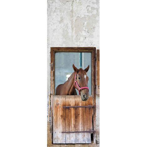 Papier peint panoramique cheval chambre fille | Tapisserie panoramique cheval marron | Papier peint panoramique animaux chambre enfant - 280 x 100 cm (1 pièce) (1/2)