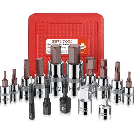 Set of Metric Allen Sockets 1/4 Inch, 3/8 Inch, 1/2 Inch (3-14 (1/4)