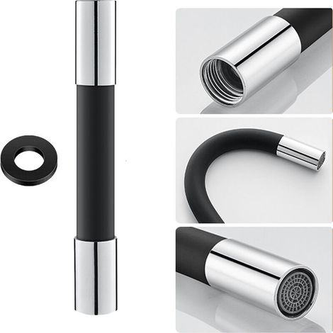 360° Wasserhahn-Sprüher-Verlängerungsschlauch, Silikon-Verlängerungsschlauch mit Gelenk, schwarz, 20 cm