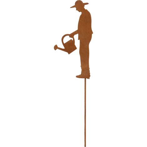 Figura de hombre con regadera, adorno de jardín de metal, fabricado en chapa metálica industrial. (1/5)