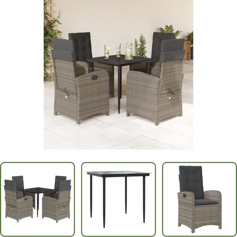 vidaXL Gartenessgruppe -  5-tlg. Garten-Essgruppe mit Kissen Grau Poly Rattan (1/5)