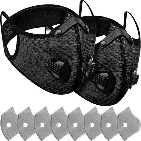 2-teilige, wiederverwendbare Atemschutzmaske – mit Aktivkohlefiltern gegen Staub und Schadstoffe – ideal für Holzarbeiten und Rasenmähen – Schwarz (1/4)