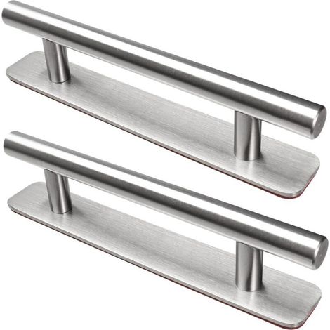 Poignée de Meuble Autocollante, 2 Pièces Poignées de Porte en Acier Inoxydable, 150mm Poignées pour Placards Cuisine Porte Commode Armoire(Argent) (1/5)