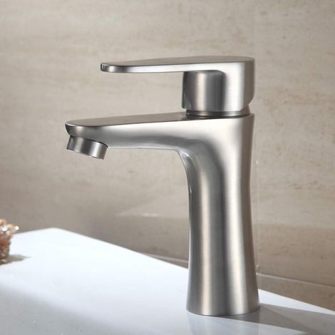 Grifo monomando moderno para baño, grifo mezclador de un solo orificio, grifos de acero inoxidable, níquel cepillado (1/4)