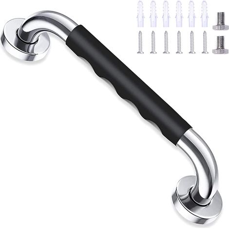 Baignoire de sécurité noire de 30 cm, barre d'appui en acier inoxydable antidérapante et murale pour poignée de toilette de salle de bain enfant/personne âgée (1/5)