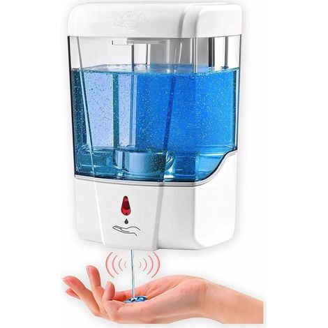 RHG Distributeur Gel Hydroalcoolique Mural - Distributeur Savon Automatique sans Contact 700 ML pour Salle de Bain, Toilettes, Lieux Publics - Idéal Gel Hydroalcoolique Mains White Without Battery Adé