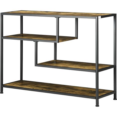 Table console industrielle 4 niveaux rangement 3 étagères 99,6 x 33,6 x 74 cm