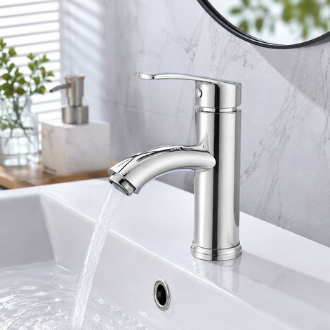 Oraymin – Robinet Salle de Bain Mitigeur Lavabo à Deux Voies pour Salle de Bain Robinet de Lavabo en Acier Inox Mitigeur monocommande (1/5)