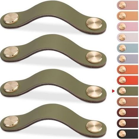 4er-Set Möbelgriffe aus Leder, Schranktürknöpfe, Schubladenknöpfe aus Leder, Vintage-Möbelgriffe für Schränke, Kommoden, Küche, Badezimmer (Grün, 96 mm) (1/5)
