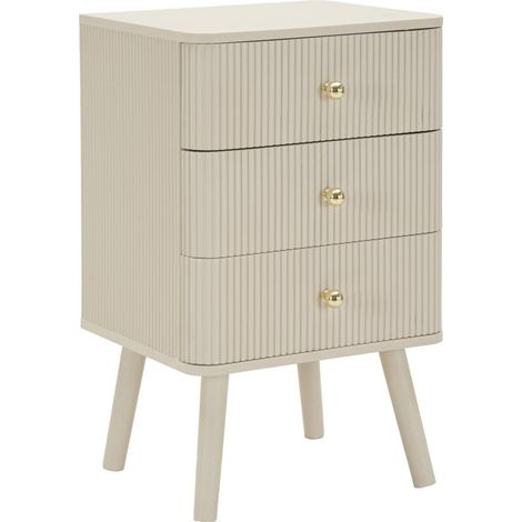 Comodino Shy a 3 cassetti in legno bianco e dettagli oro (1/5)