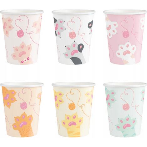Bicchieri di carta con gattini e gattini, confezione da 6 per feste di compleanno, 220 ml. (1/5)