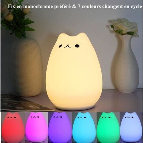Cat Night Light LED USB Rechargeable Warm White & 7 Color Changing Soft Silicone Bedside Lamp for Children's Bedroom Toy (1/4)