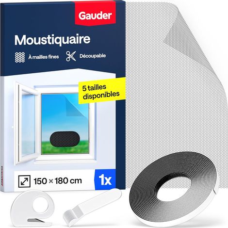 GAUDER Insect Screen for Window, Insect Net with Self-Gripping Strip, Adhesive Window Mosquito Net, Self-Adhesive, No Drilling (150 x 180 cm, Black) (1/5)
