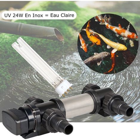 U.V INOX ( Ultra Violet ) Stérilisateur - Clarificateur 24W Pour Bassin De 10 m³ + 1 Ampoule Supplémentaire (1/5)
