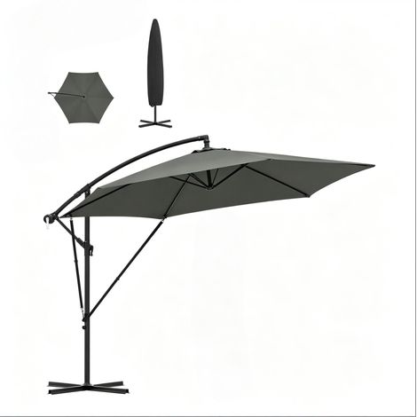 Parasol déporté pliant en métal et polyester 310x310 cm avec housse de protection - gris foncé (1/5)