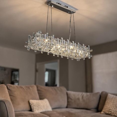 Moderne LED Kristall-Pendelleuchte, elegantes Design mit 3 Farbtemperaturen, 6 x E14 Fassungen, höhenverstellbar, Maße 80 x 30 cm, stilvolle Hängelampe für Wohnzimmer und Esszimmer