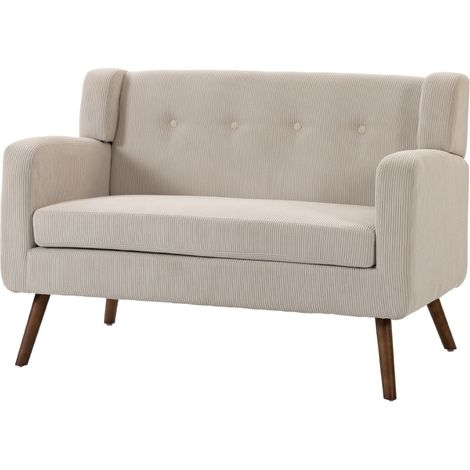 Divano 2 posti 118 cm in poliestere effetto velluto a coste beige con gambe in legno HOMVRA (1/5)