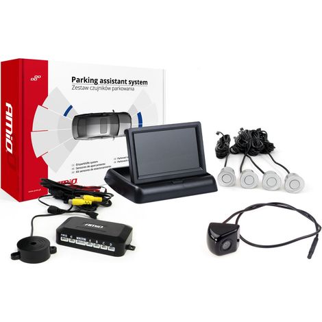 Kit de sensores de estacionamiento TFT02 de 4,3" con cámara HD-310, 4 sensores plateados (1/5)