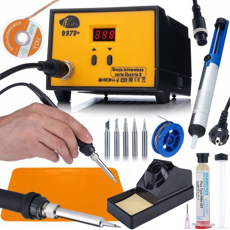 Rosfix 937D+ – Lötstation Set  60W, 200–480°C, LED-Anzeige, ESD-Schutz  inkl. Silikonmatte, Zinn, Flussmittel, 5 Lötspitzen  Lötwerkzeug Set